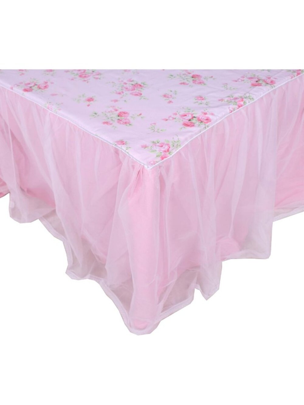 Full Size Lace Bed Skirt - 18" Deep Drop, Floral Ruffle for Girls' Bedding, Pink